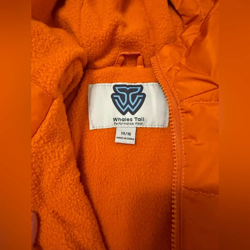 Whales Tail Youth Orange Puffer Jacket with Hood, Sz 14/16, NWT